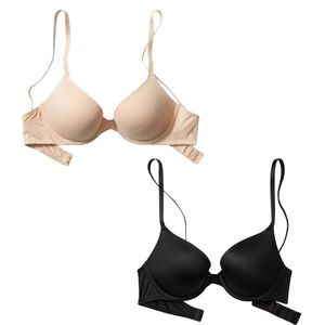Bundle of 2 VS Pink Wear Everywhere Push-Up Bras in Black and Beige